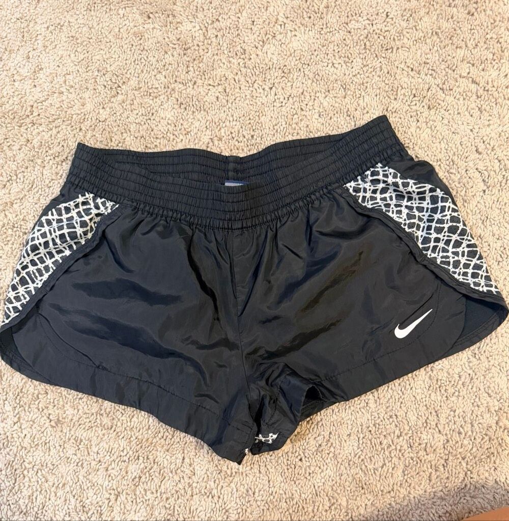 Nike Black Dri-FIT Tempo Running Shorts White Pattern Side Panels L